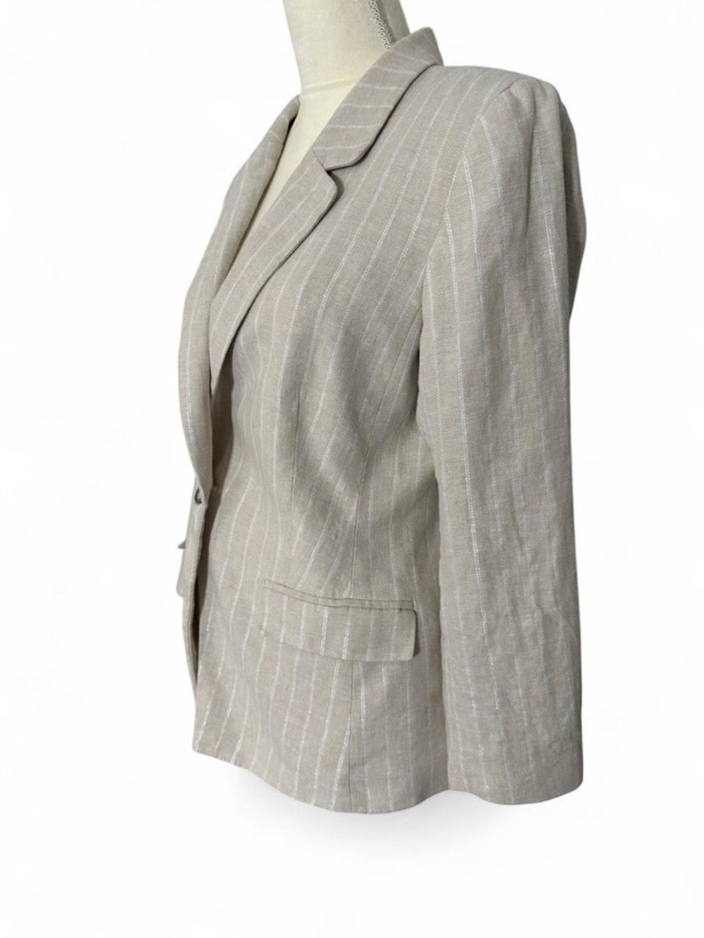 LOFT Beige Pinstripe Tailored Blazer - Picture 2 of 8